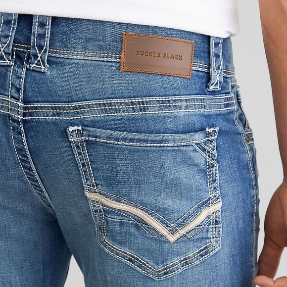 BUCKLE BLACK Nine Straight Stretch Jeans Distressed In Color: Willow - Picture 6 of 9